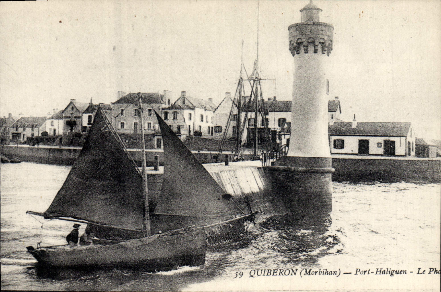 Vintage Postcard Headlight Port Haliguen Quiberon Boat