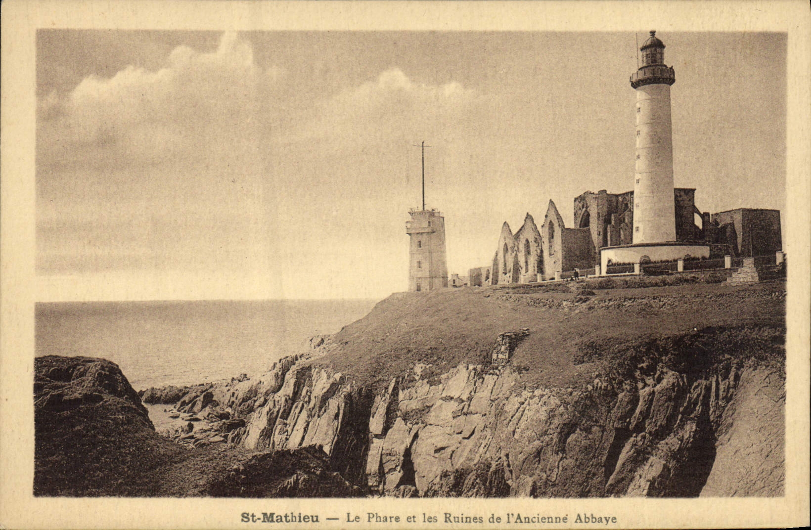 Vintage Postcard Headlight St Mathieu the headlight and ruins of the old abbey