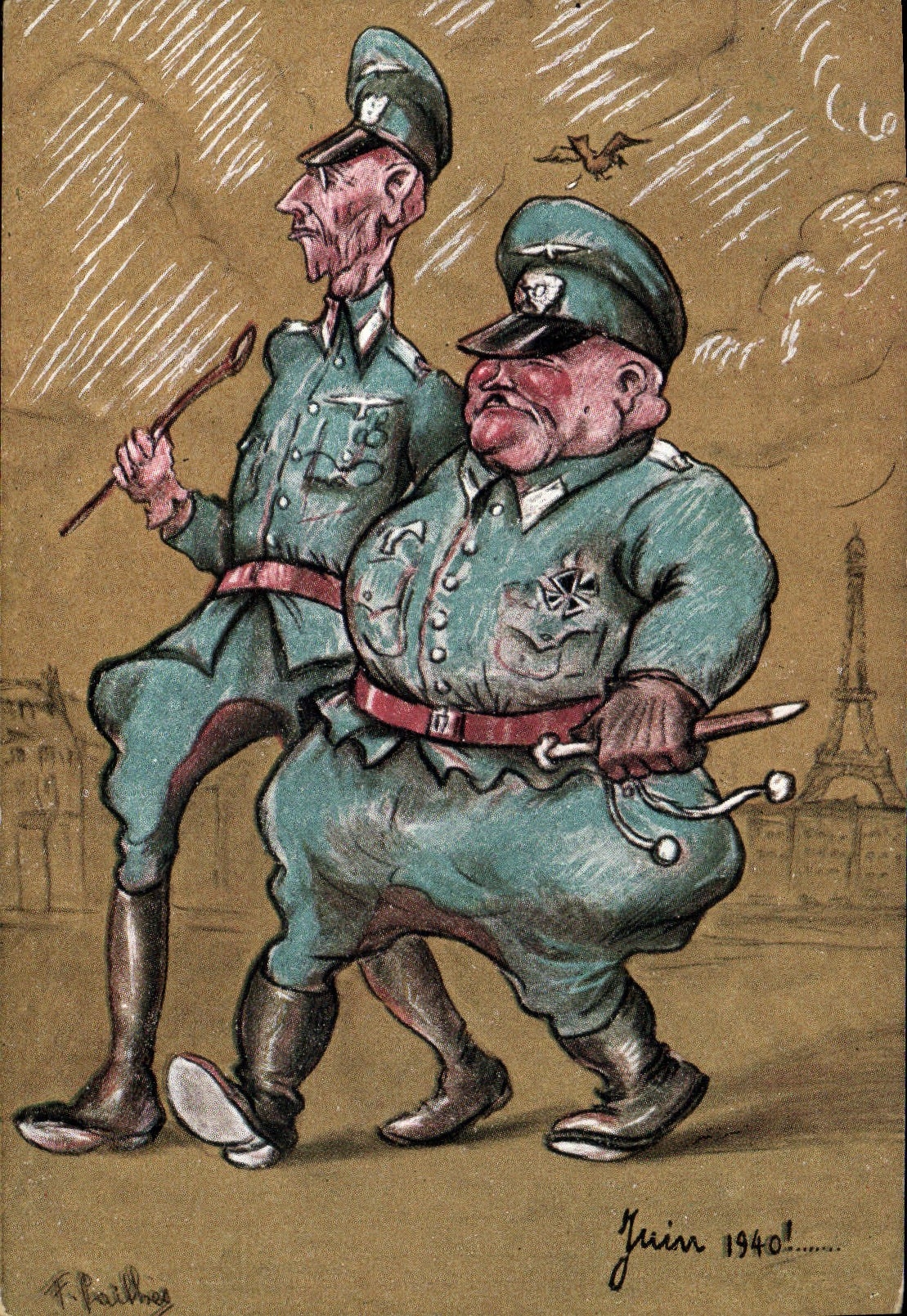 Vintage Postcard Militaria June 1940 Paris Eiffel Tower Adolf Hitler Nazi