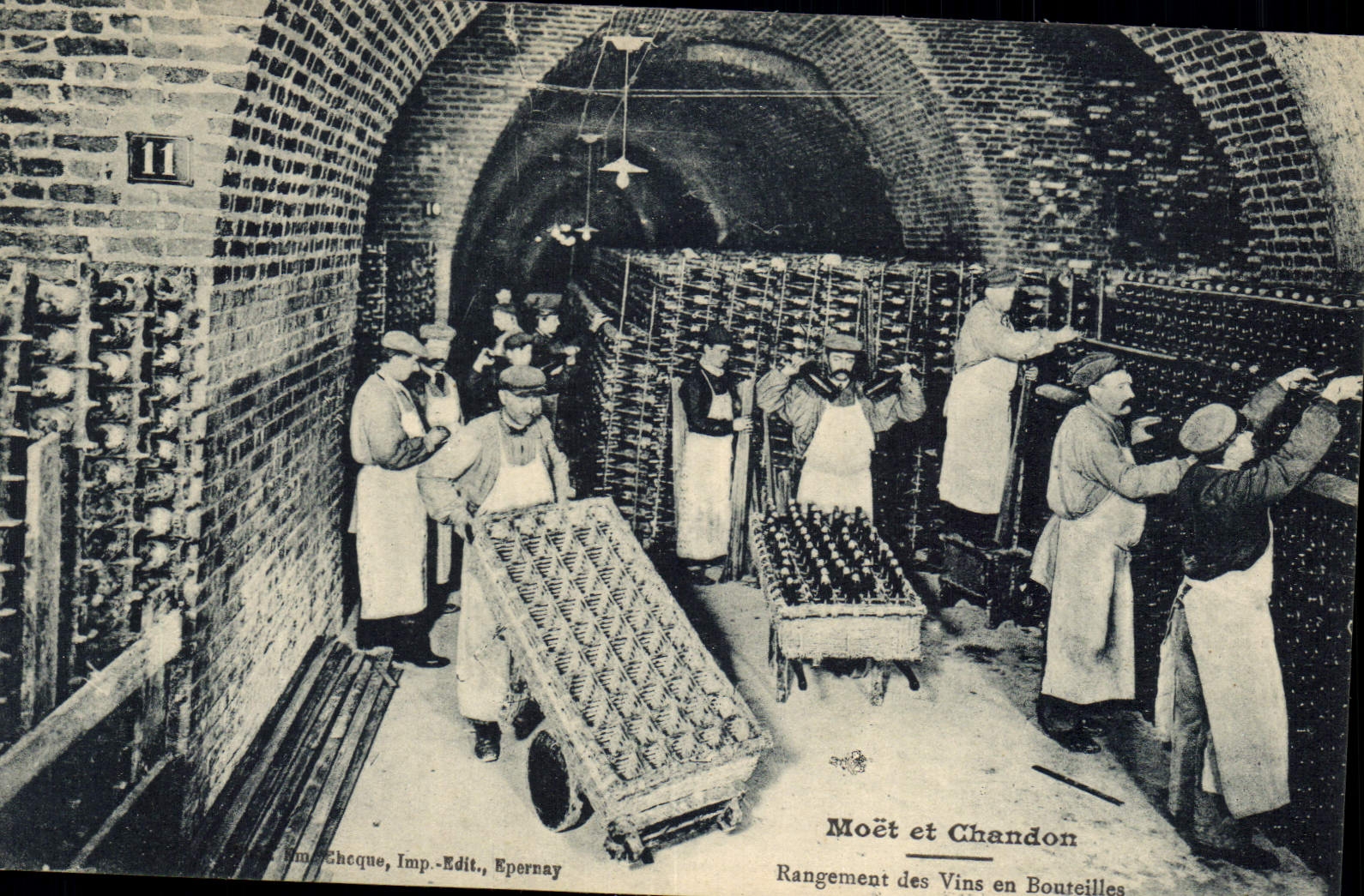 Vintage Postcard Folklore Wine Vineyard Grape harvest Moet Champagne and Chandon Arrangement of the bottled wines