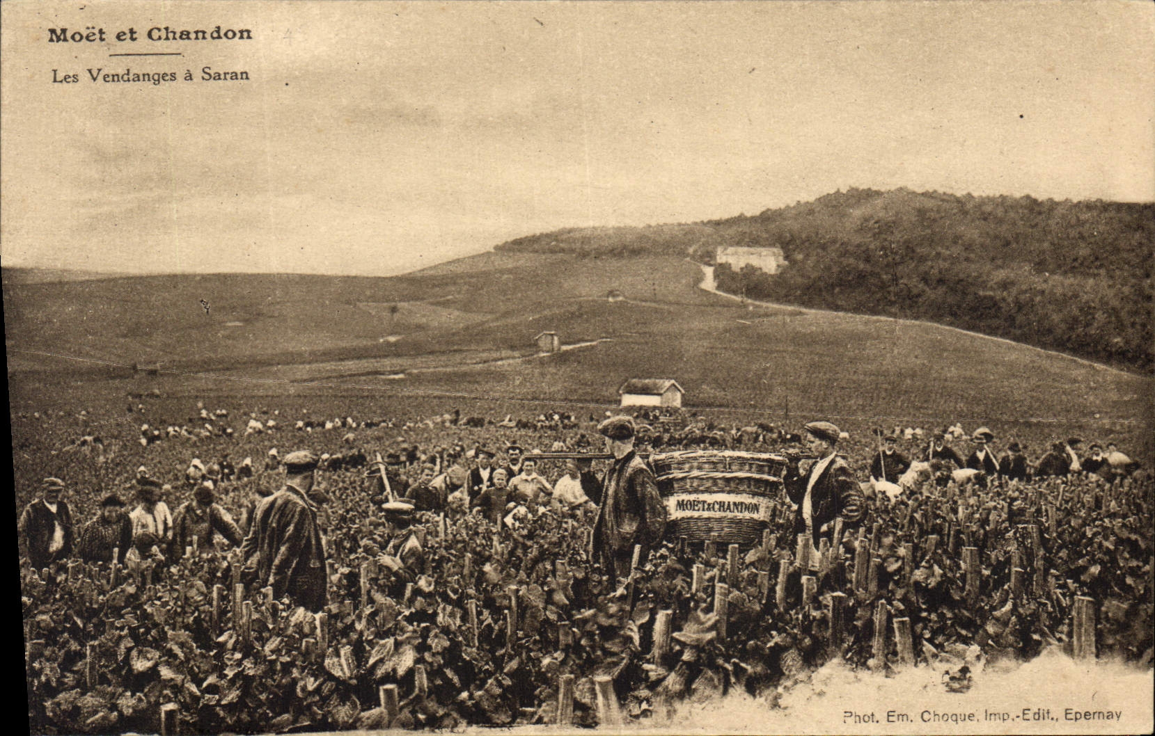 Vintage Postcard Folklore Wine Vineyard Grape harvest Champagne Moet and Chandon the grape harvest has Saran