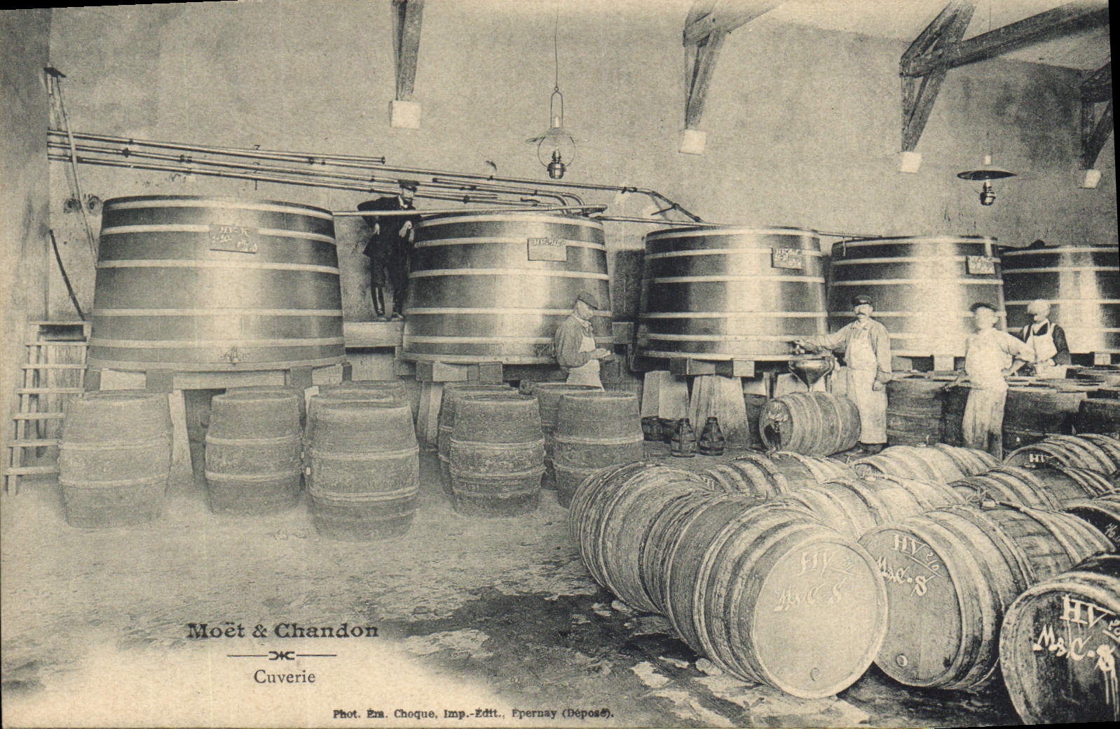 Vintage Postcard Folklore Wine Vineyard Grape harvest Champagne Moet and Chandon Fermenting room