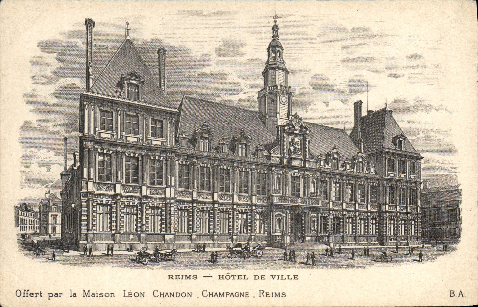 Vintage Postcard Folklore Wine Vineyard Grape harvest Champagne Rheims Town hall Vue of a cellar has desks