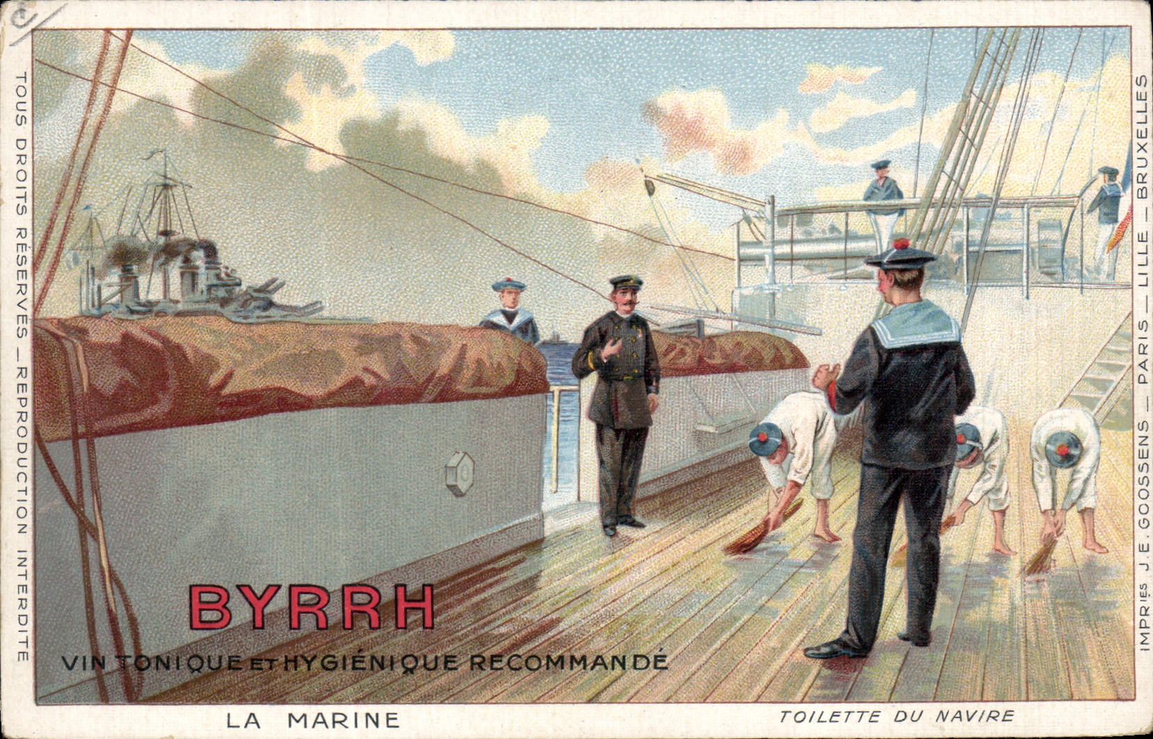 Postal Publicidad Byrrh la marina Aseo del buque Barco Marinos