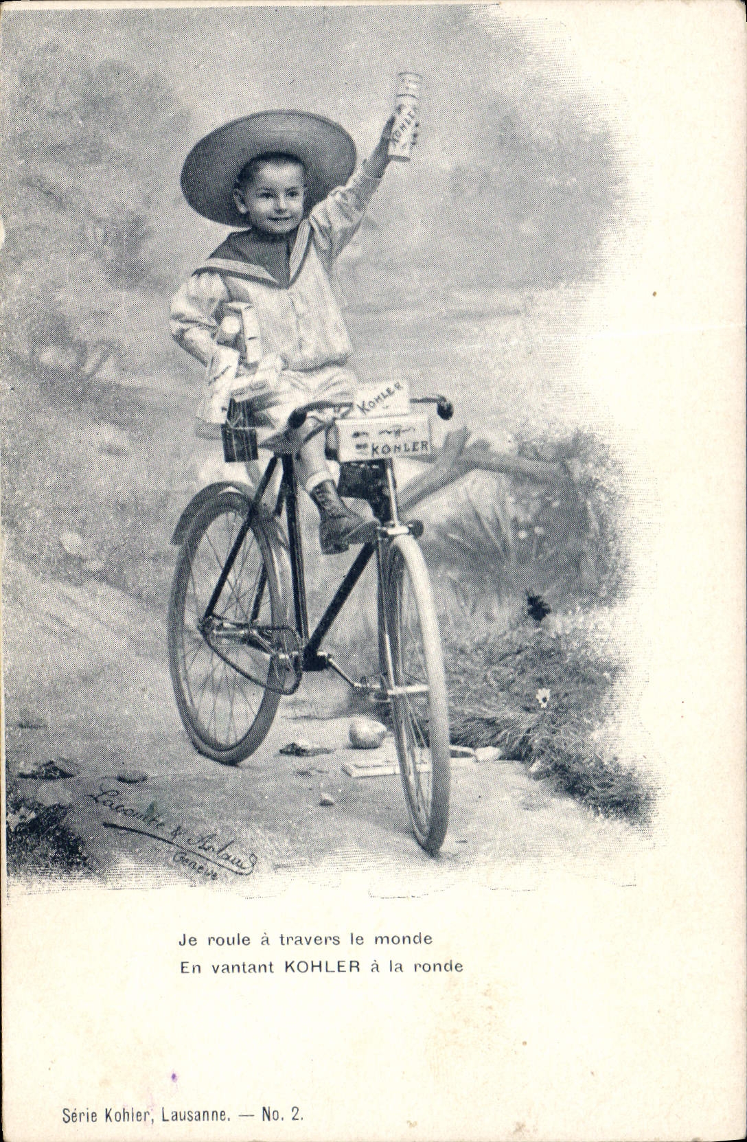 Postal Publicidad Niño ruedo a través del mundo elogiando Kohler tengo la ronda Bicicleta Ciclo