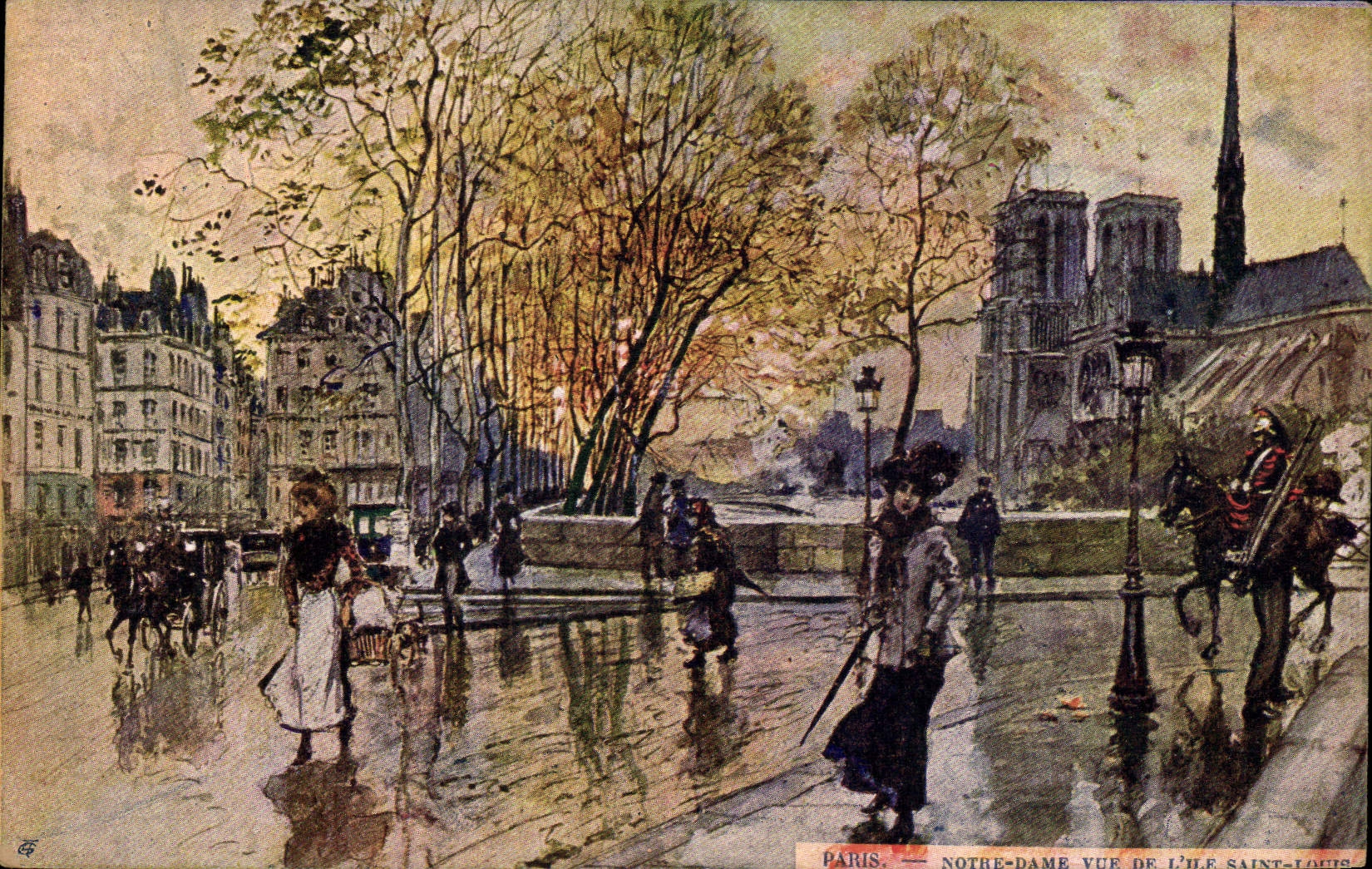 CPA Paris Illustrateur Notre Dame vue de l'Ile Saint Louis