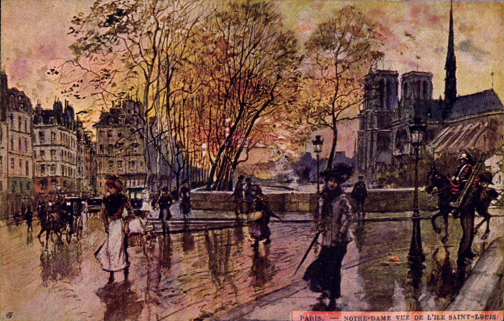 CPA Paris Illustrateur Notre Dame vue de l'Ile Saint Louis