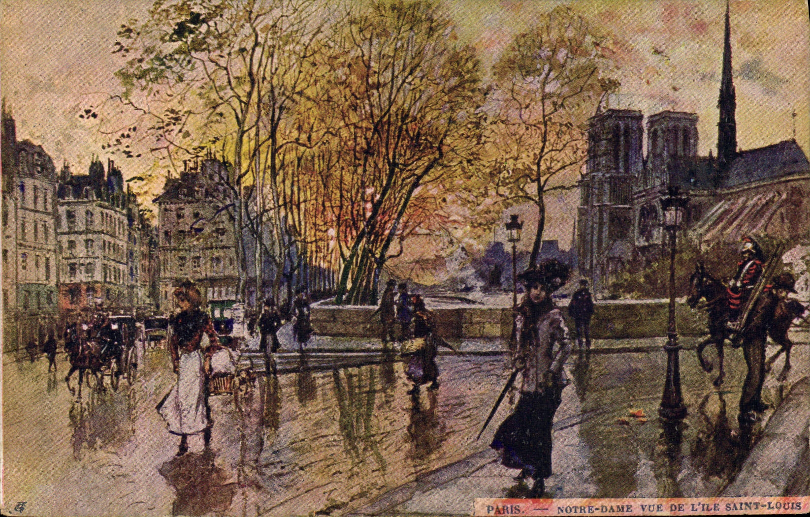 CPA Paris Illustrateur Notre Dame vue de l'Ile Saint Louis