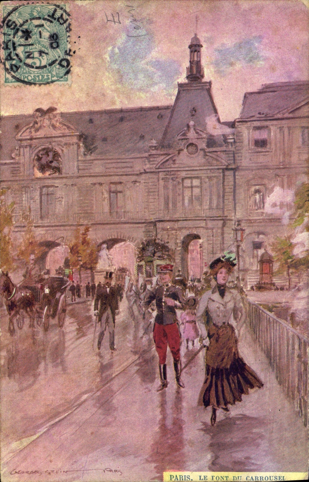 CPA Paris Illustrateur Le pont du Carrousel 