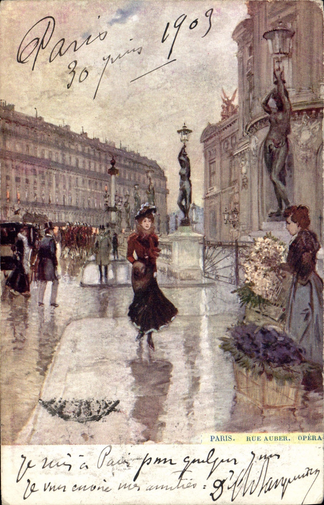 CPA Paris Illustrateur Rue Auber Opera