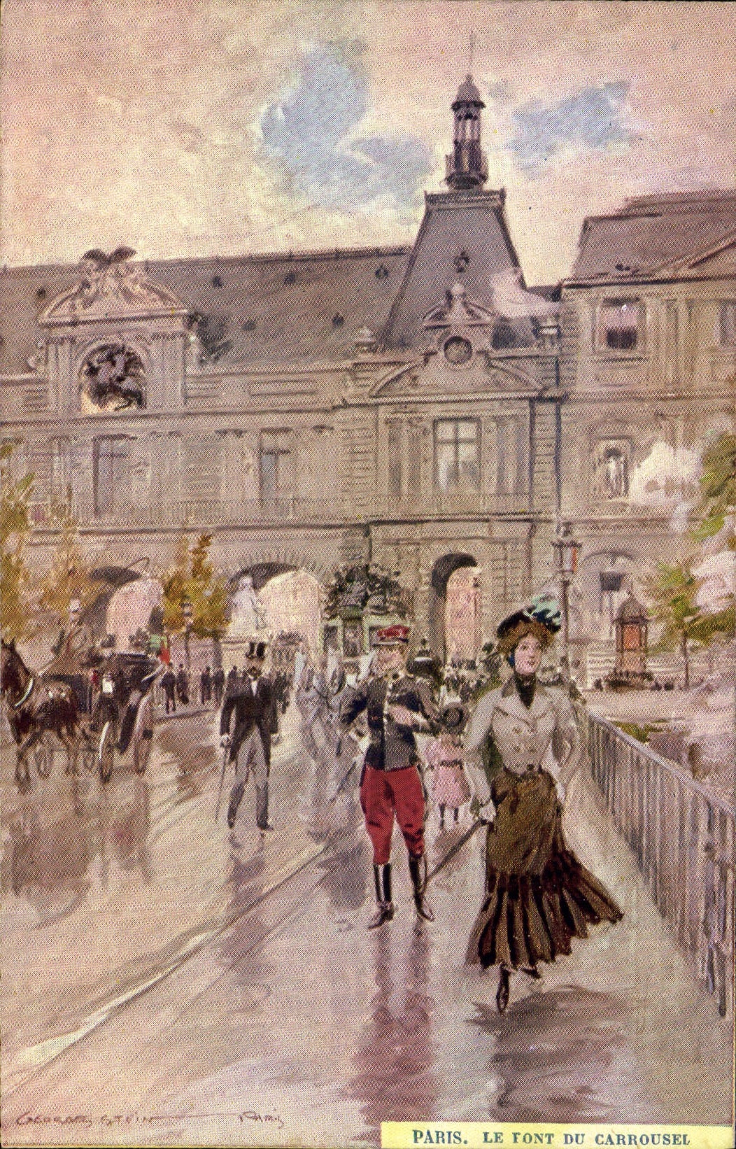 CPA Paris Illustrateur Le pont du Carrousel