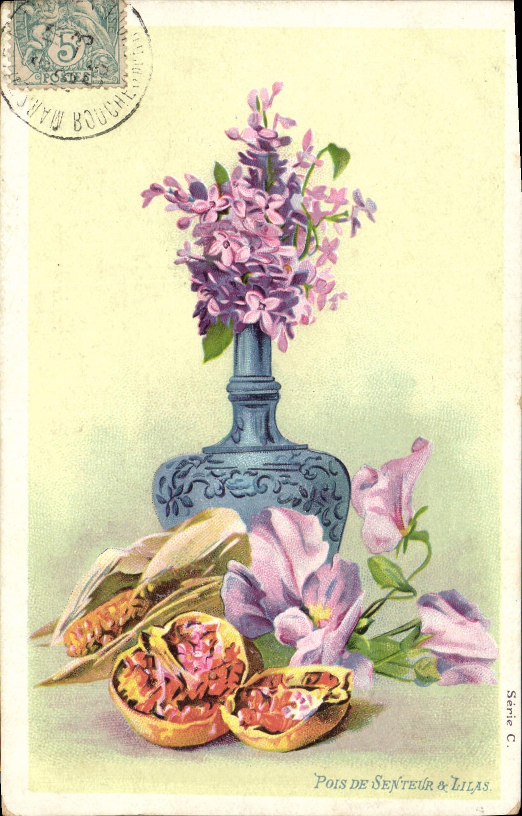 Postal Fantasia Flores Guisante de olor y Lila