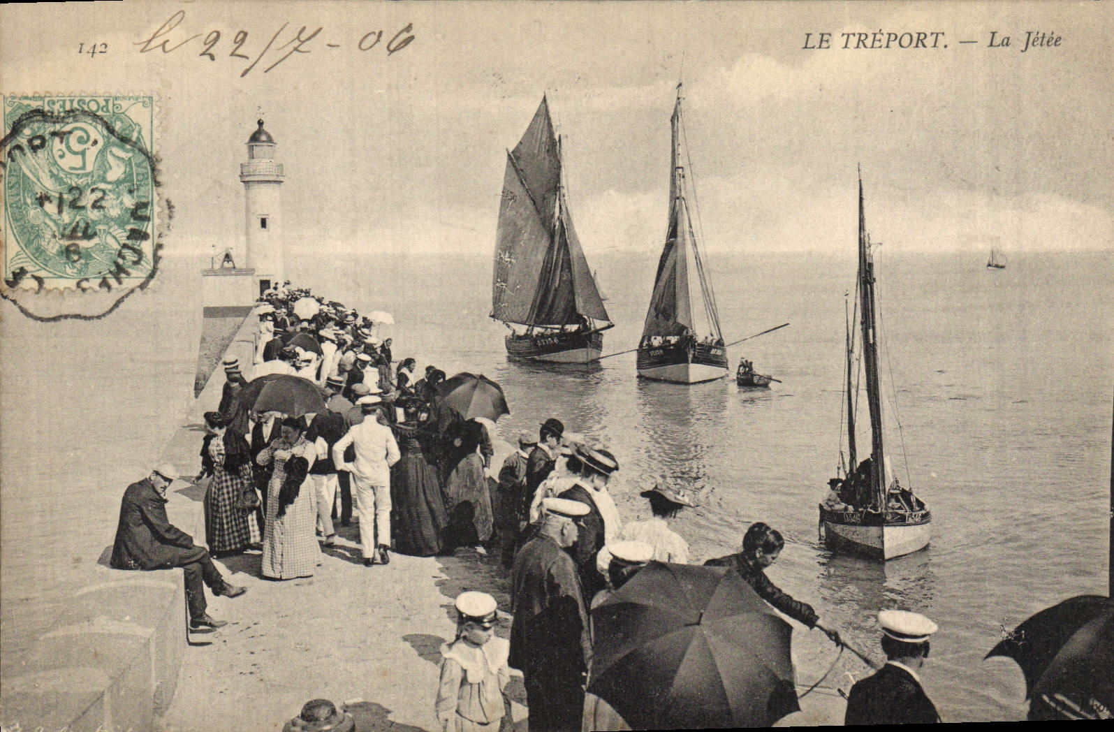 Vintage Postcard Headlight Treport the pier Boats