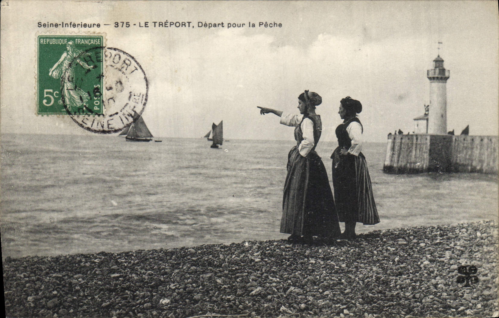 Postal PHARE el Treport Salida para la pesca Barco