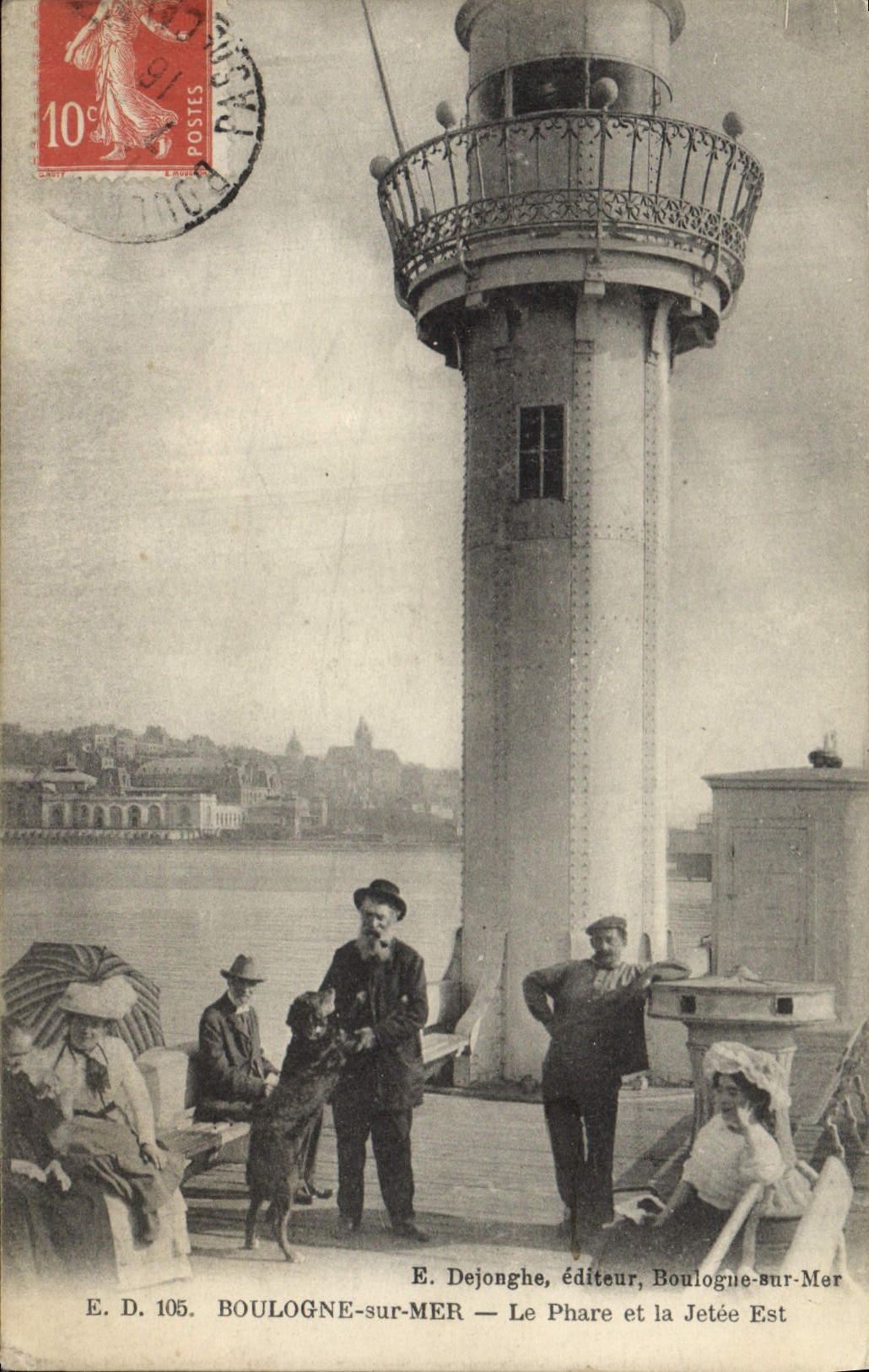 Vintage Postcard Headlight and the pier Is Boulogne on Mer