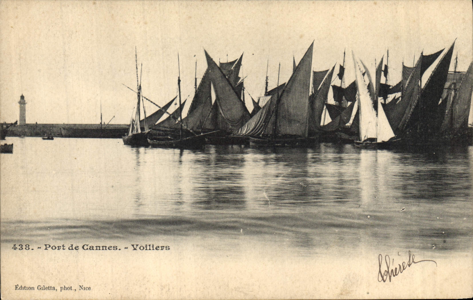 Vintage Postcard Headlight Wearing of Cannes Sailing ships Boats