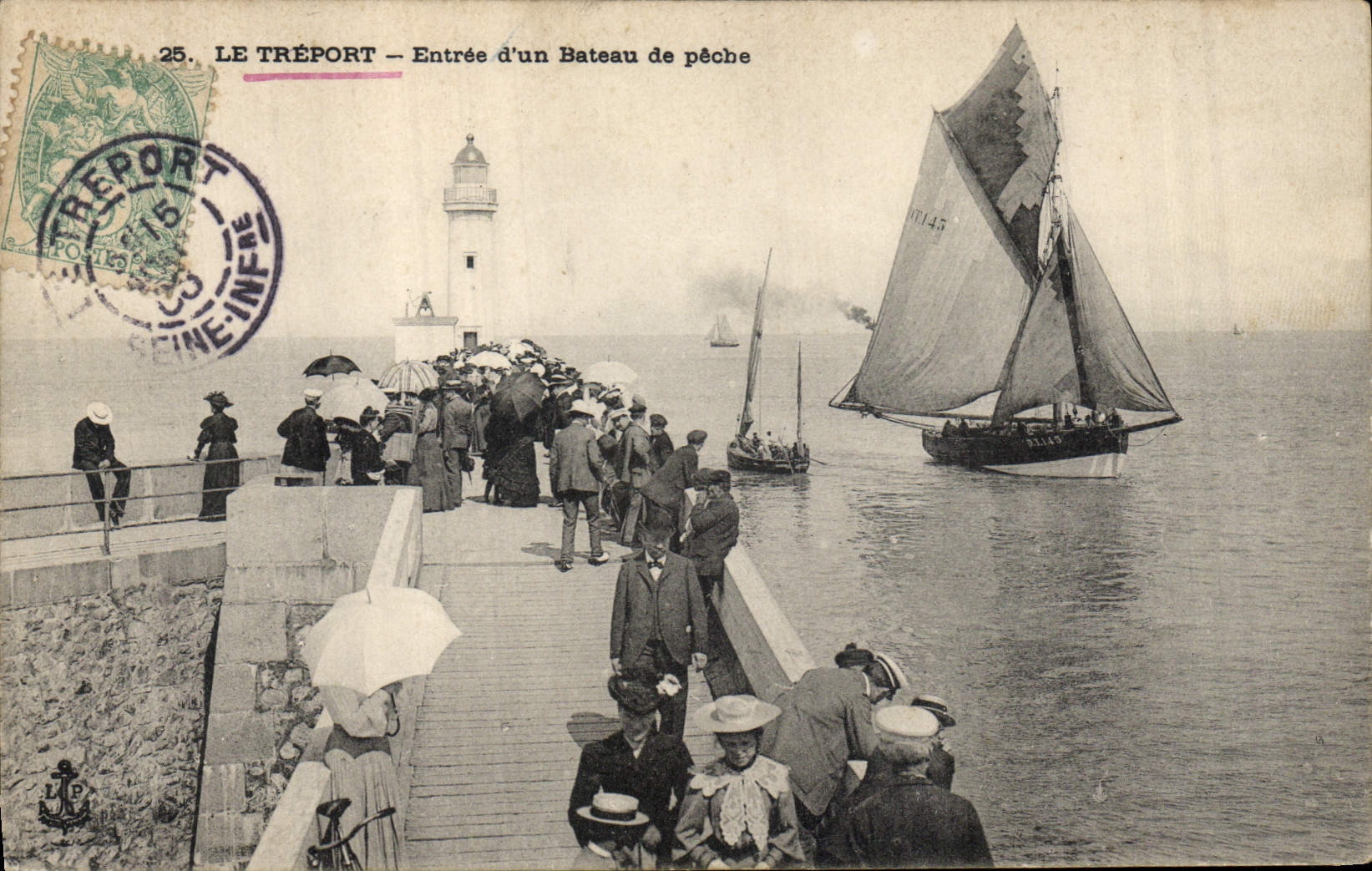 Vintage Postcard Headlight Treport Entered of a fishing boat
