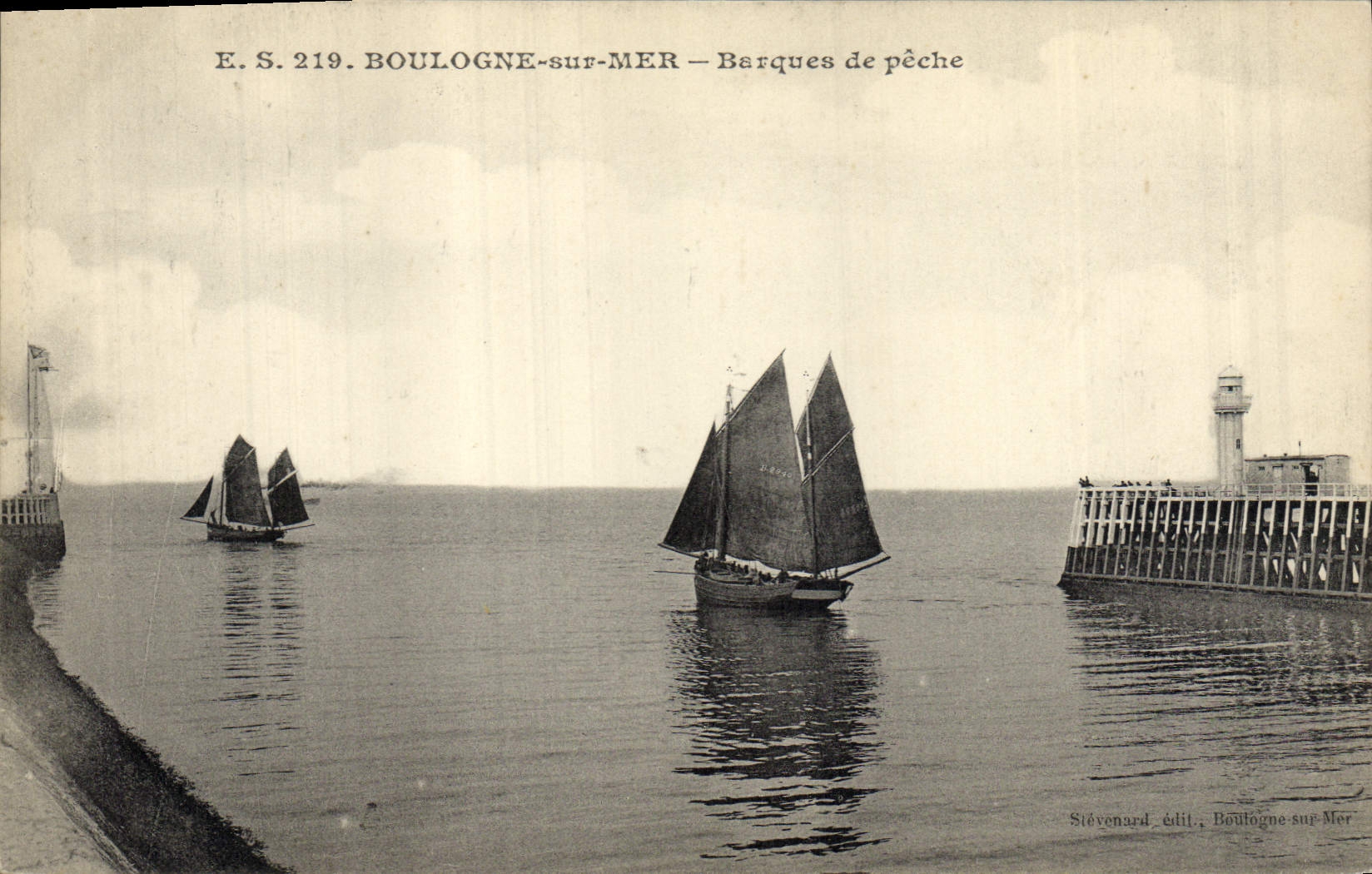 Vintage Postcard Boulogne Headlight on Sea Boats of sin Boats