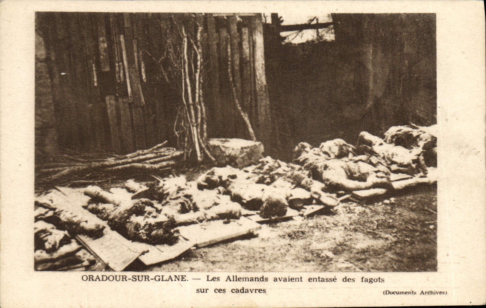 Modern Postcards Militaria Oradour on Glane the Germans had piles up faggots on these corpses