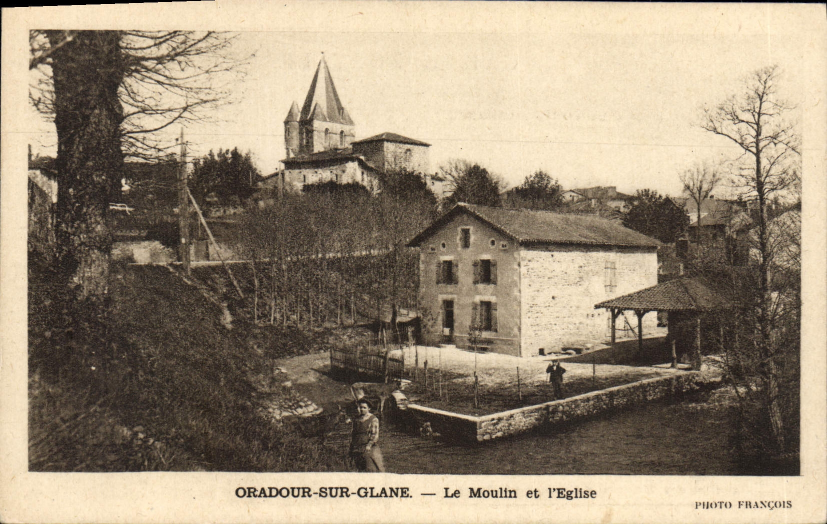 Modern Postcard Militaria Oradour on Gleans the Mill and the church