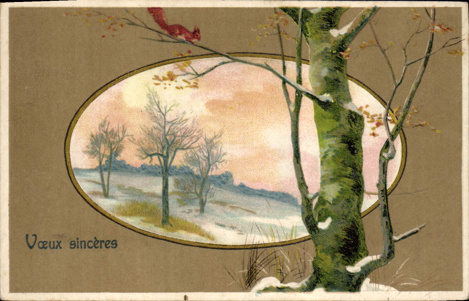 Postal Fantasia Árbol Ardilla