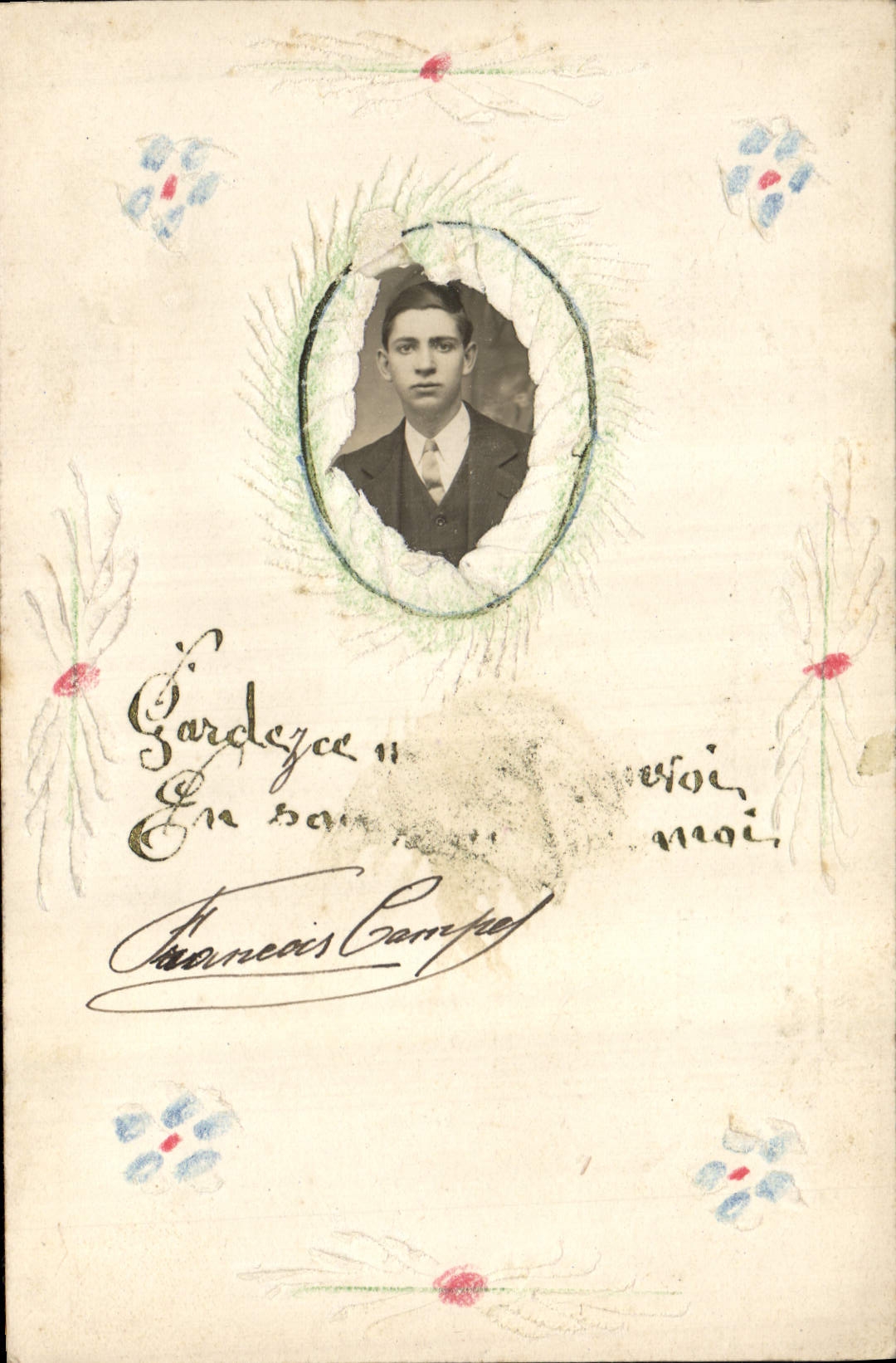 Postal Fantasia Flores Muchacho Hombre