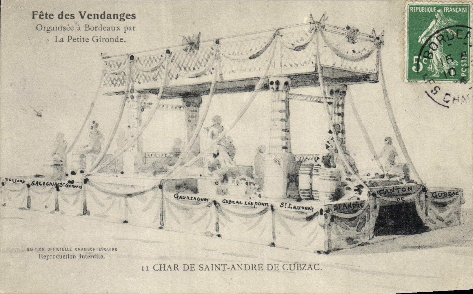 Postal Vino Fiesta de las Vendimias Organizada en Burdeos por el Pequeño Gironda el Tanque de San Andre de Cubzac CUMBRE
