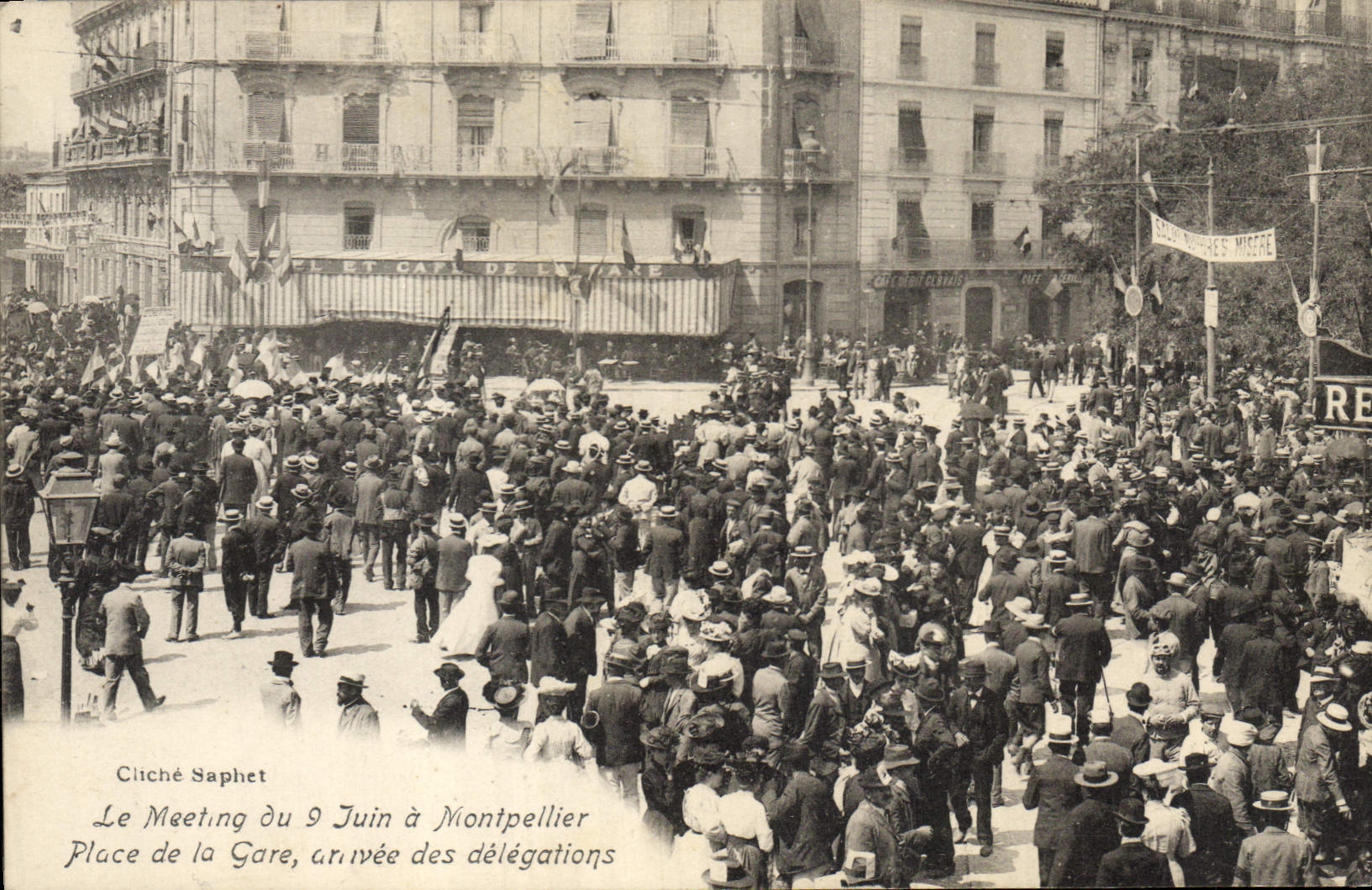 Vintage Postcard Vin Montpellier Grape harvest the meeting of June 9th has Montpellier Place arrived Station of the delegations SIGNAL