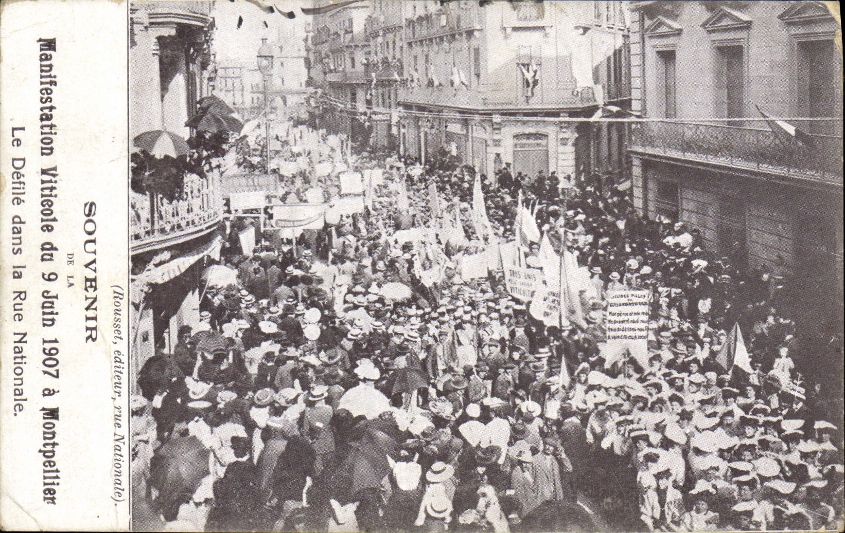 Vintage Postcard Vin agricultural Grape harvest Demonstration of June 9th, 1907 has Montpellier the procession in the National Street