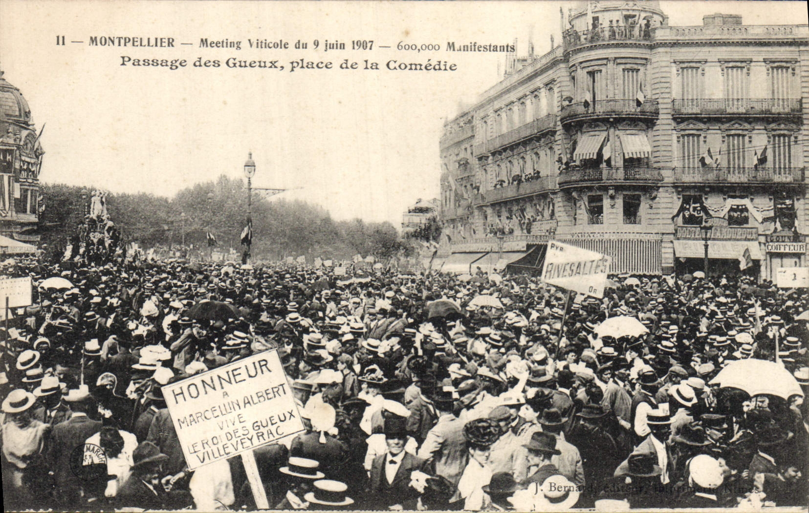 Vintage Postcard Vin Grape harvest wine Montpellier Meeting of the Passage June 9th, 1907 of the Beggars Places Comedy SIGNAL