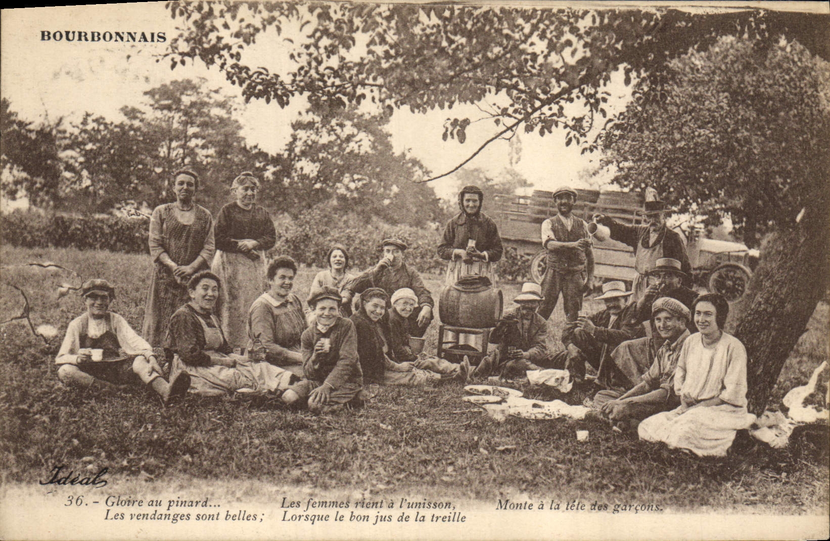 Vintage Postcard Wine Grape harvest Bourbonnais SIGNAL
