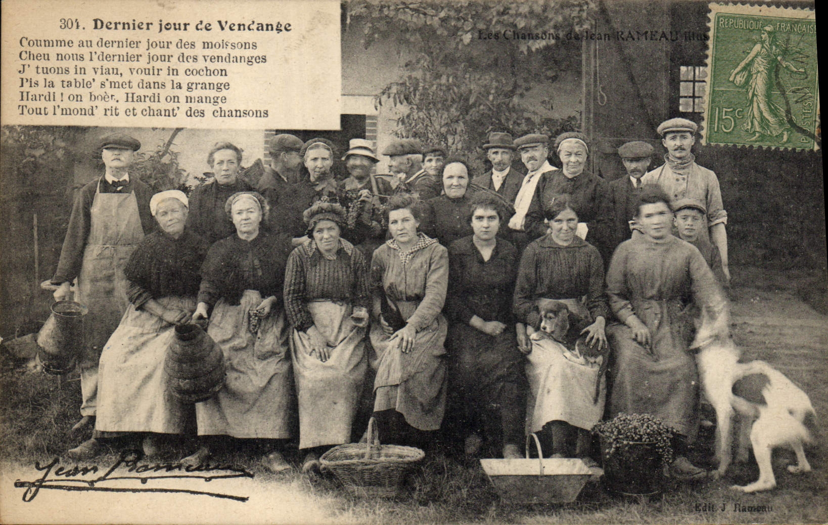 Vintage Postcard Wine Grape harvest the Last day of vintage SIGNAL