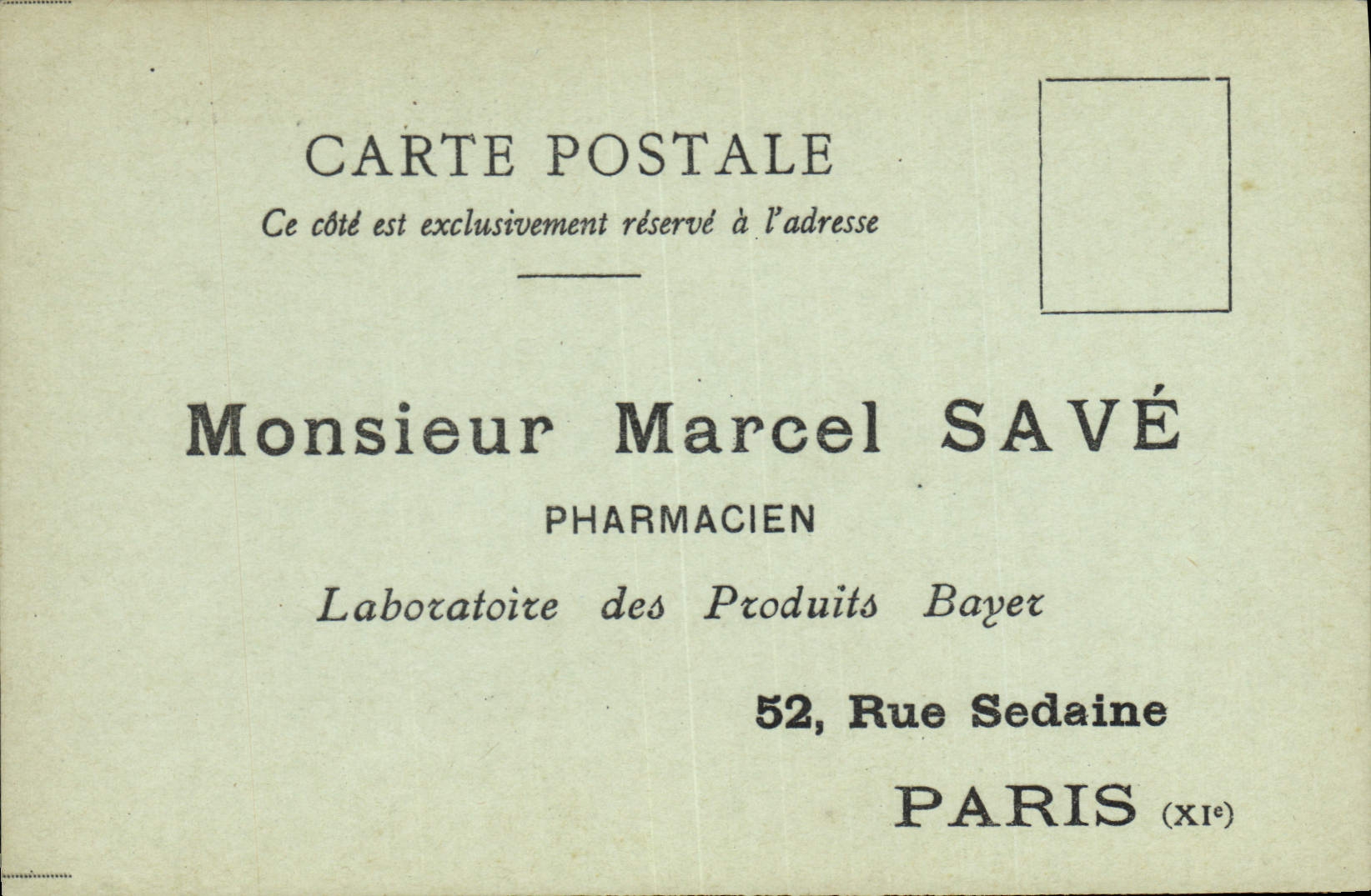 Vintage Postcard Publicity Marcel Save Pharmacist Produced Bayer Street Sedaine Paris 11th