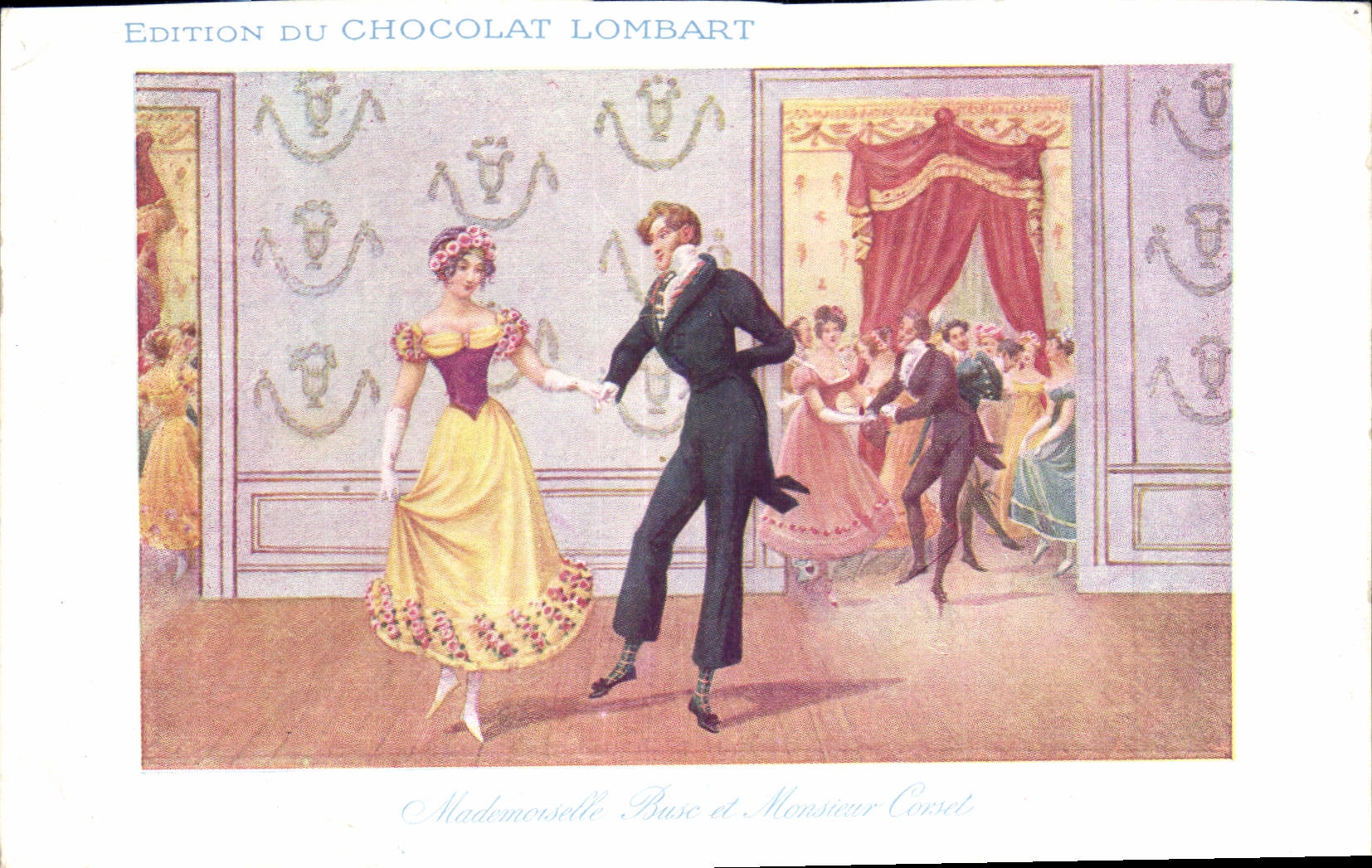 Postal Publicidad Chocolate Lombart Señorita Busc y Sr. Corset