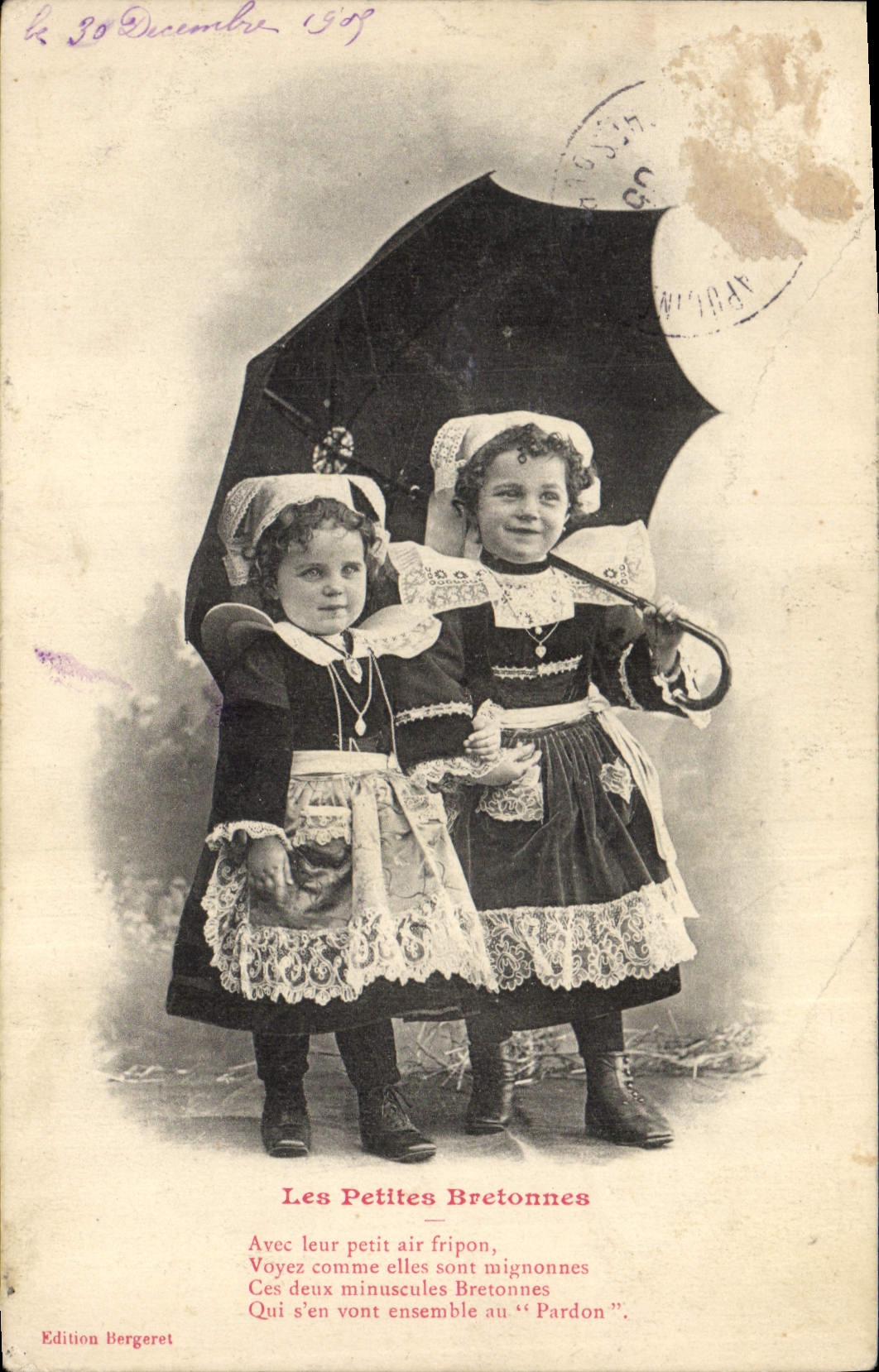 Vintage Postcard Fantasy Breton small Children the Folklore
