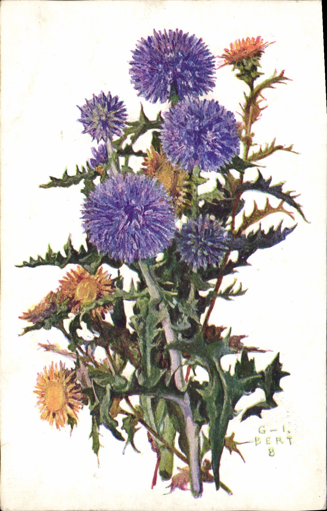 Postal Fantasia Flores Cardos