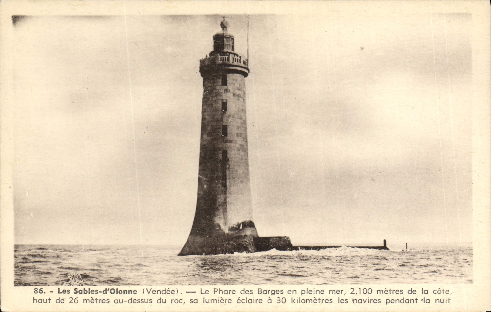 Vintage Postcard Headlight Sands of Olonne the headlight of the barges on the open sea