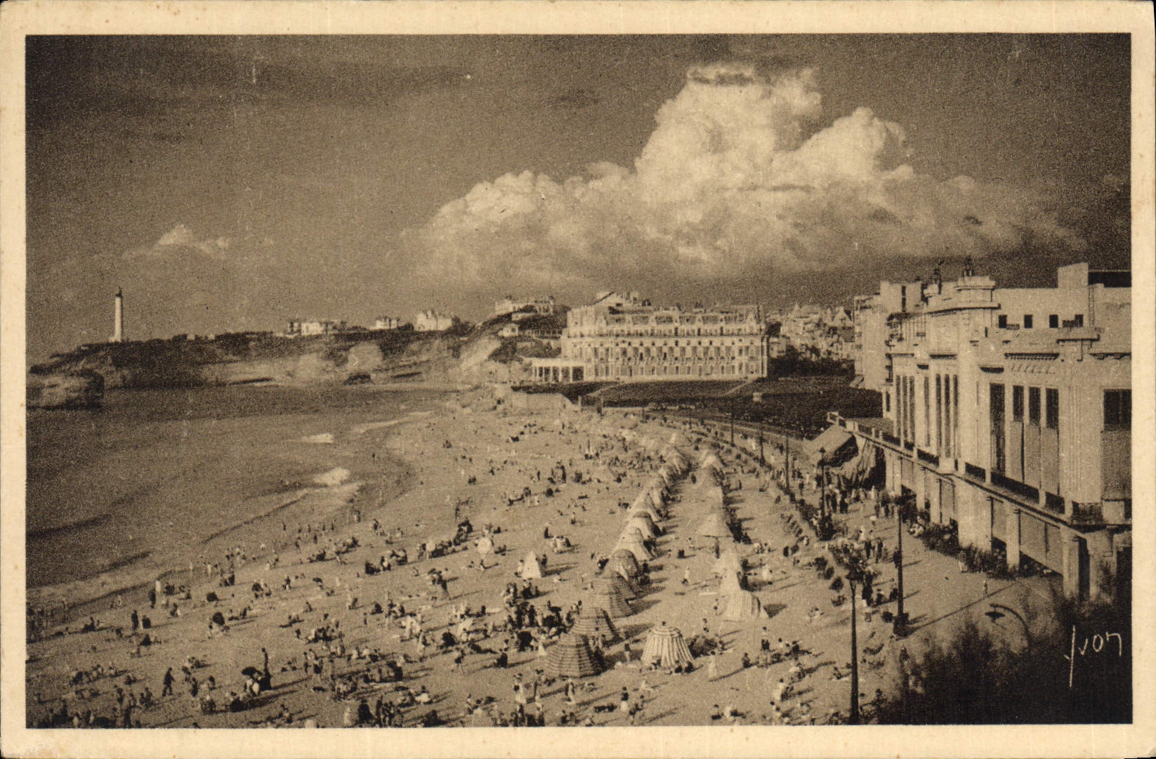 Vintage Postcard Biarritz Headlight the great beach