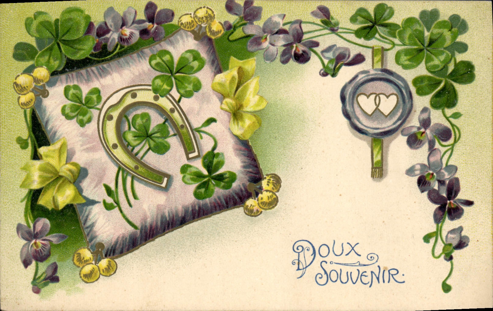 CPA Fantaisie Fleurs Fer a cheval Trefles