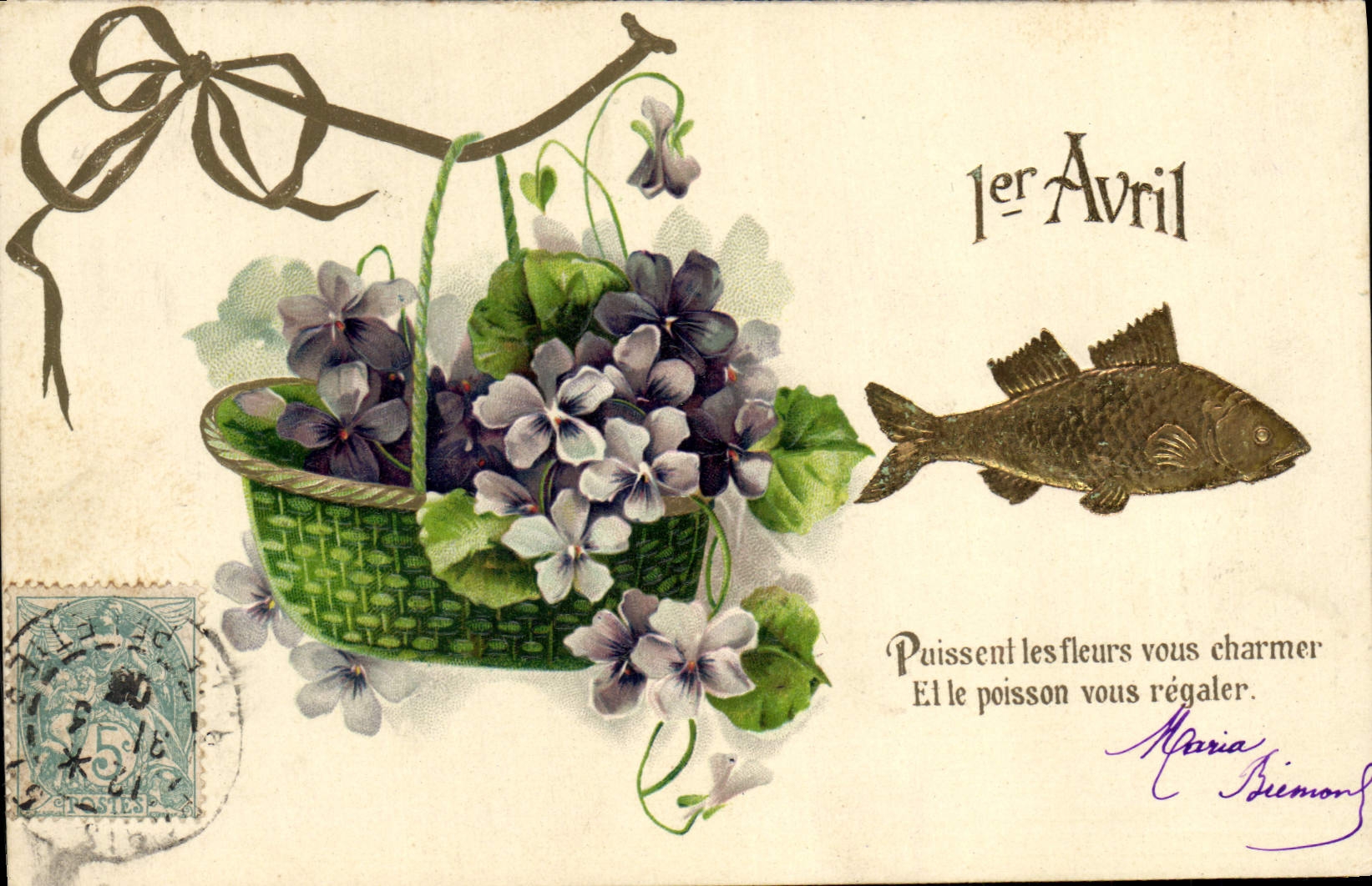CPA Fantaisie Fleurs Poisson 1er Avril