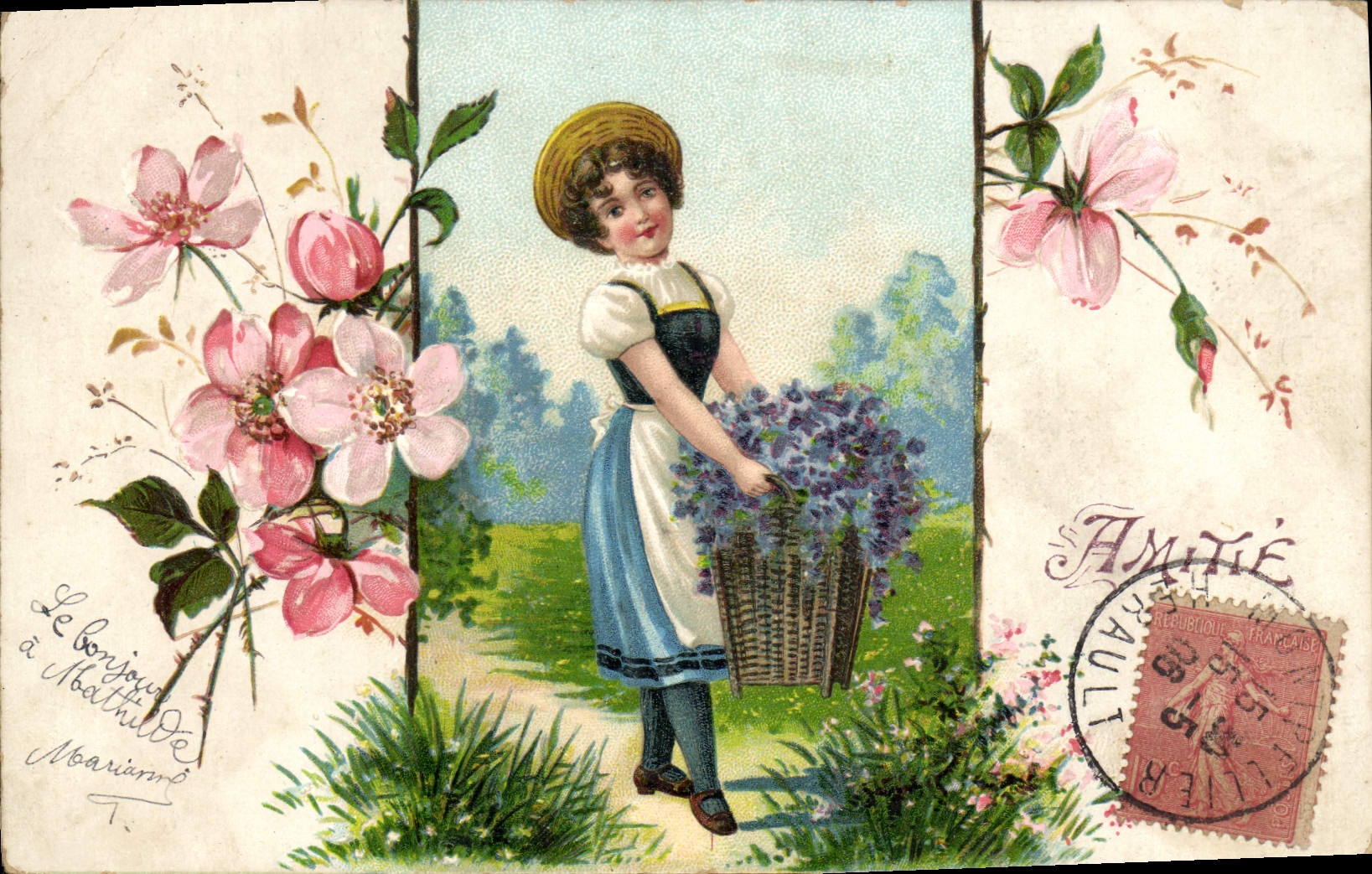 CPA Fantaisie Fleurs Femme