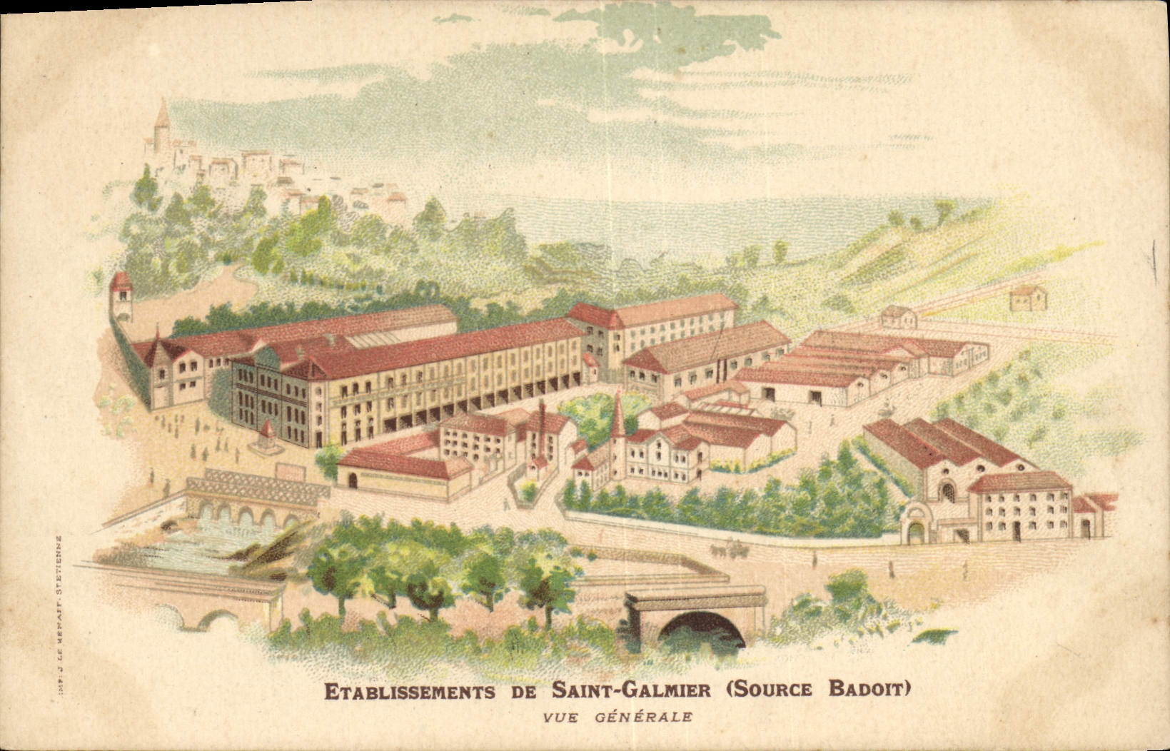 Vintage Postcard Publicity Establishments of Saint Galmier Badoit Source Seen general