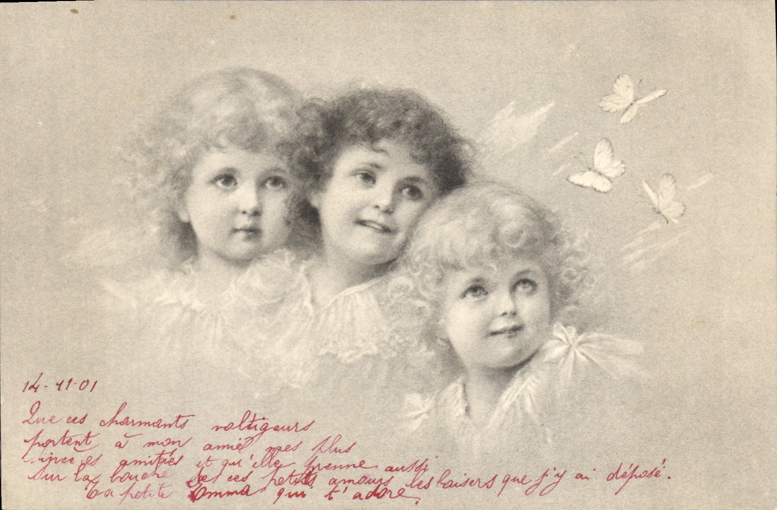 CPA Fantaisie Enfants Papillons 