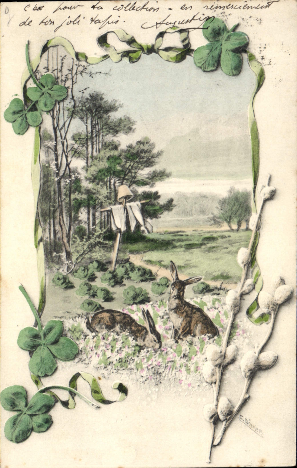 CPA Fantaisie Lapins Lapin Trefle 