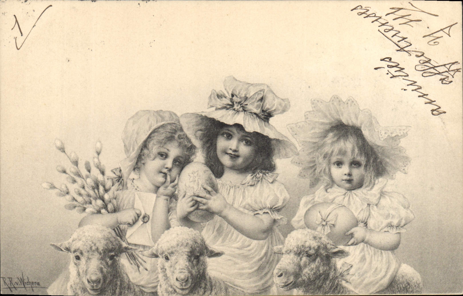 CPA Fantaisie Enfants Moutons Agneaux