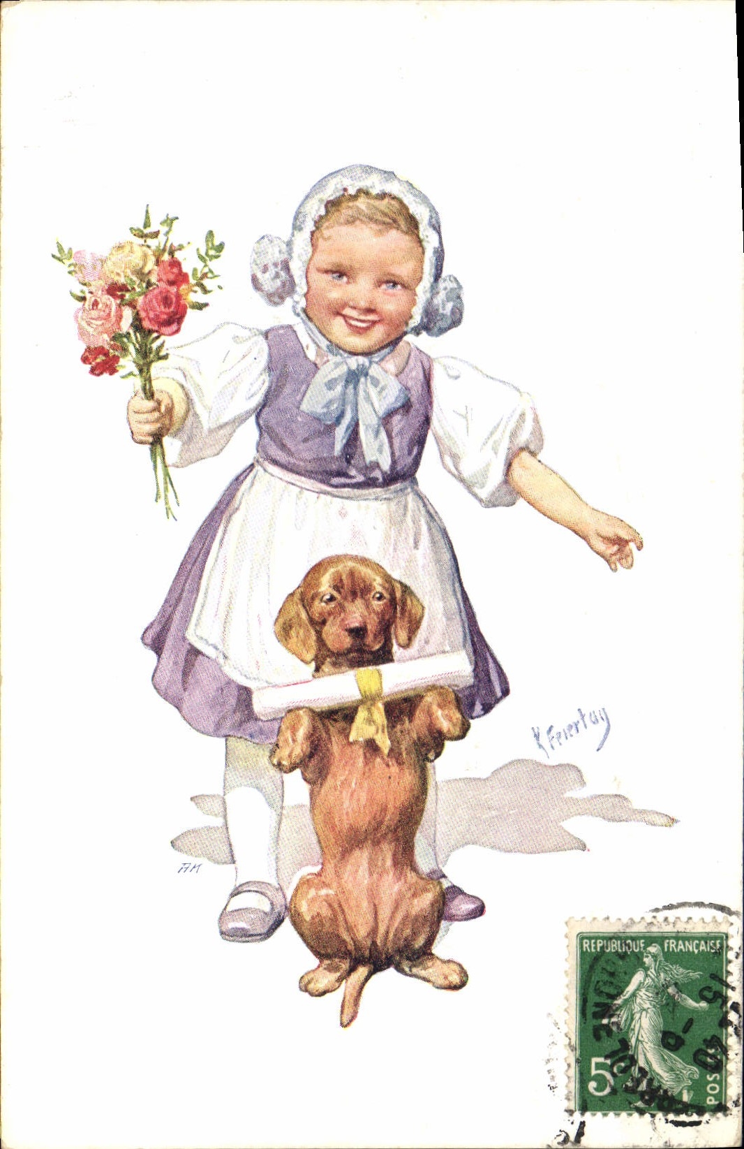 CPA Fantaisie Enfant Chien Chiot 