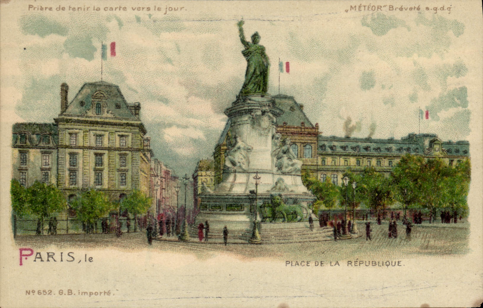 CPA Fantaisie Illustrateur Carte transparente Paris Place de la Republique