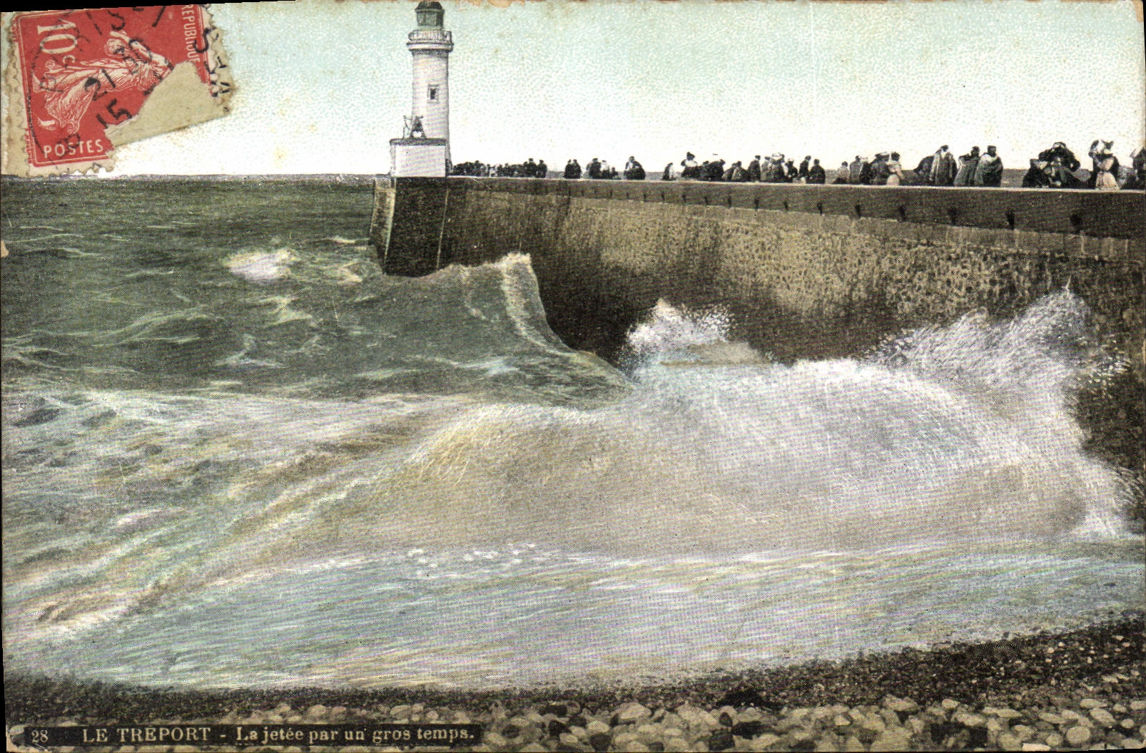 Vintage Postcard Headlight Treport the pier by heavy weather