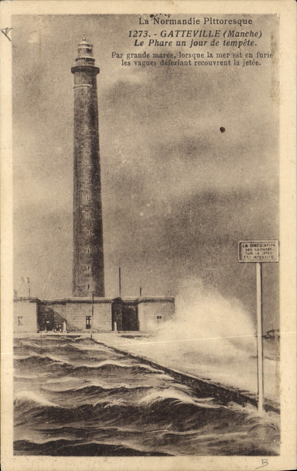 Vintage Postcard Gatteville Headlight the headlight one day of storm