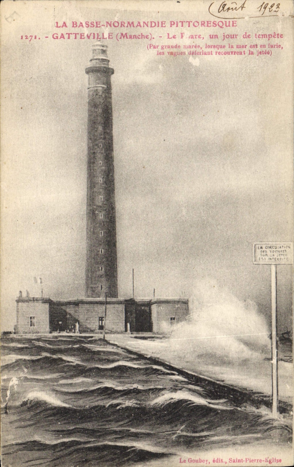 Vintage Postcard Headlight one day of Gatteville storm